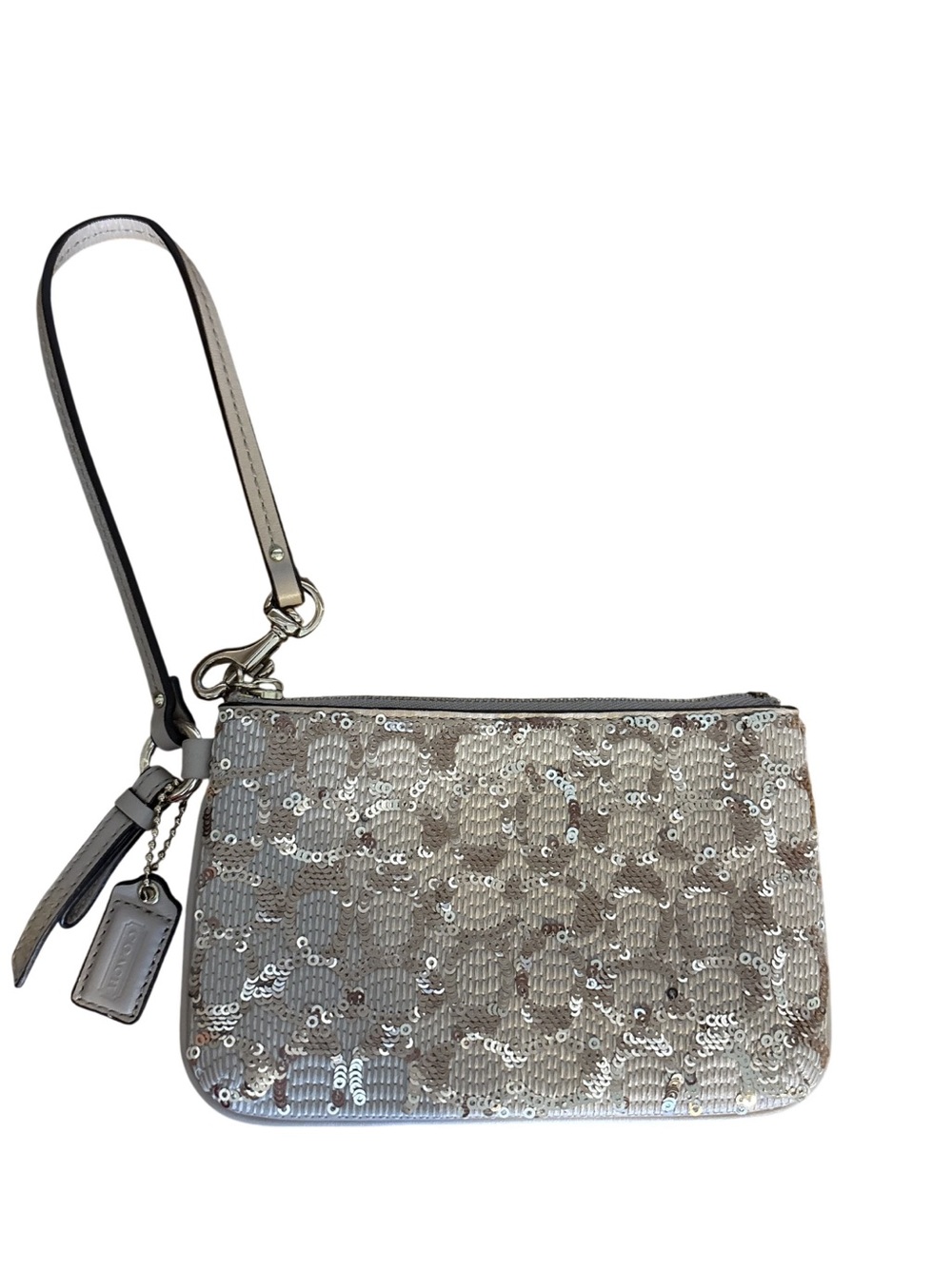 Coach Silver Sequin Wristlet with Detachable Strap